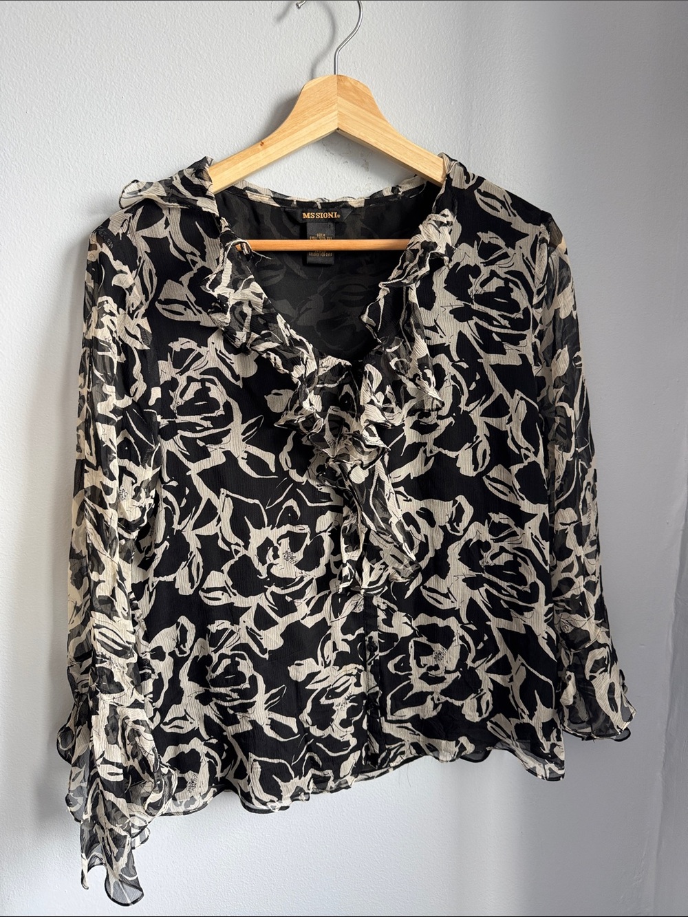 Missoni Black and Cream Floral Ruffle Blouse